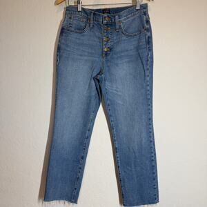 Women's J.Crew‎ Essential Straight Jean Medium Wash Button Front Size 29 NEW